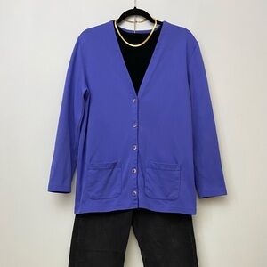 Vintage Lands’ End 100% Cotton Periwinkle Button Up Cardigan Petite